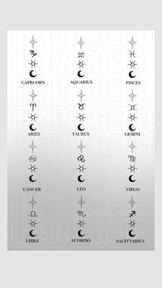 the zodiac signs and their meanings are shown in this graphic style, with different symbols above them