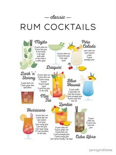 a poster with different types of rum cocktails