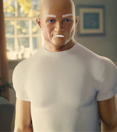 a bald man with white tape on his face