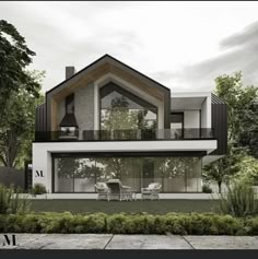 an architectural rendering of a modern house