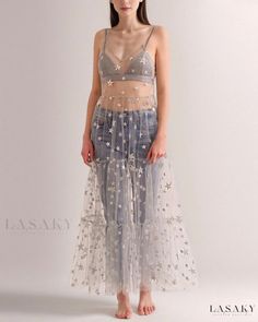 Lasaky - Sleeveless Sheer Mesh Bikini Cover-Up: Introducing the Seductive Bodycon Dress with Halter Neck and Starry Mesh Panels Lirika Matoshi, Elegant Summer Dresses, Flirty Dresses, Long Summer Dresses, Star Dress, Flowing Maxi Dress, Mesh Dress, Holiday Dresses, Look Fashion