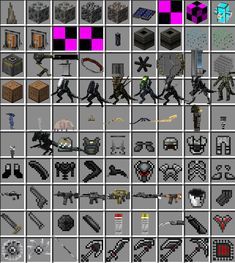 an image of some pixellated objects in the style of minecraft, with different colors and