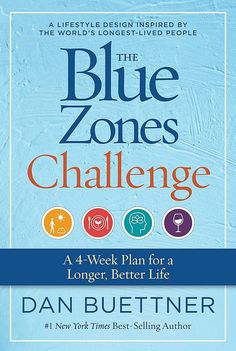 the blue zones challenge by dan buettner, book cover art print on canvas