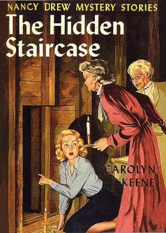 the hidden staircase by caryn keene is shown in this book cover art for the mystery series