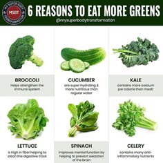 6 Reasons To Eat More Greens  Leafy Greens are such an important component of a healthy diet  why? Leafy Greens are full of vitamins and minerals Especially the #standardamericandiet is lacking in vitamins as well as minerals. Deficiencies in any of these Micronutrients can lead to serious health problems.  So I hope you see todays post as an inspiration to eat more greens . Whats your favorite green vegetable? Mine is Broccoli . . . . . . .     #healthy #plantbased #vegan #vegetarianfood #veggi Broccoli Healthy, Eat More Veggies, More Veggies, Green Veggies, Green Vegetables, Healthy Diet Plans, Leafy Greens, Vegan Diet