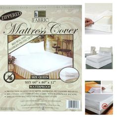 the mattress cover is white and has no sheets on it, but there are four different sizes