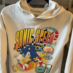 New Boys Sonic Hoodie. Size 12. Fun Hooded Graphic Print Sweatshirt, Fun Hooded Tops With Graphic Print, Fun Hooded Graphic Print Tops, Fun Graphic Print Hoodie, Sonic Jacket, Sonic Clothes, Sonic Hoodie, Steelers Hoodie, Patagonia Snap T