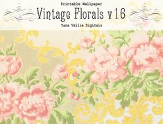 an old fashioned wallpaper with pink flowers on it