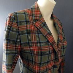 "Vintage 70s Pendleton wool tartan/plaid 2-piece skirt suit, skirt, and jacket size 6.  A classic no matter the age! This sweet Pendleton suit is a keeper! Soft wool with a plaid pattern with olive green, brick red, black, light blue, yellow, and white. The jacket is somewhat fitted with a button front and two patch pockets. The matching skirt is pleated with a fitted hip and a back or side zipper. Perfect condition with no issues. The tag reads size 6 but please refer to the measurements below. Fitted Plaid Blazer For Tailoring, Fall Plaid Fitted Blazer, Fitted Plaid Blazer For Fall, Fitted Plaid Tweed Wool Jacket, Retro Tailored Fall Skirt Suit, Fitted Plaid Tweed Jacket With Notch Lapel, Plaid Single-breasted Tweed Jacket, Fitted Plaid Tweed Jacket Single Breasted, Retro Fitted Plaid Outerwear