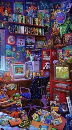 a room filled with lots of toys and books