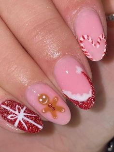 It can be anything, as long as it's holiday-themed! Red Christmas Nails, Girly Acrylic Nails, Red Nail