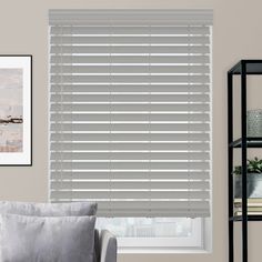 a living room scene with focus on the blinds