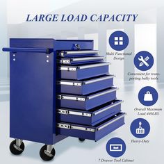 the large blue tool cabinet has five drawers