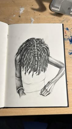 a drawing of a woman with dreadlocks on her head and hands behind her back