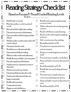 the reading strategy checklist is shown in black and white, with text on it