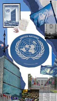 the united nations emblem is surrounded by flags and other things that are in front of it