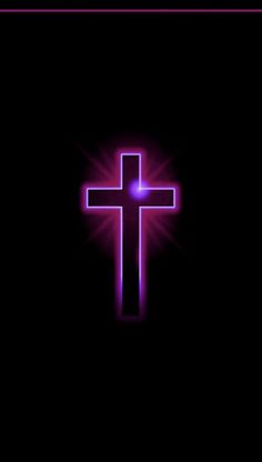 a purple cross on a black background with the word jesus written below it in pink