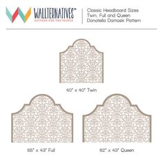 the measurements for an ornate headboard and foot board are shown in three different sizes