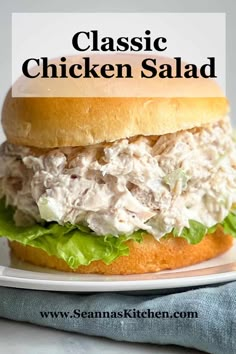 a chicken salad sandwich on a bun with lettuce