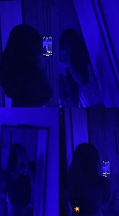 a woman taking a selfie in front of a mirror with her cell phone lit up