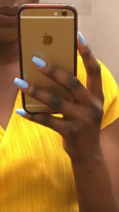 Power Blue Nails, Light Blue Nails On Dark Skin, Light Blue Nails Black Women, Blue Powder Nails, Soft Blue Nails, Nails Babyblue, Blue Nails Dark, Blue Nails Gel, Nails On Dark Skin