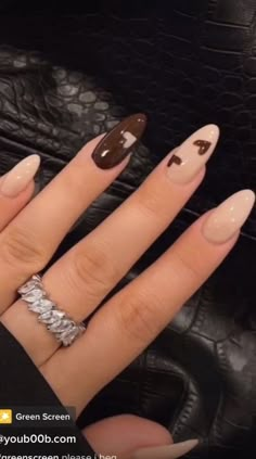 Tan Nails, Nails Charms, Brown Acrylic Nails, Brown Acrylic, Acrylic Nails Ideas, Edgy Nails, Homecoming Nails Acrylic, Almond Acrylic Nails, Nails Homecoming