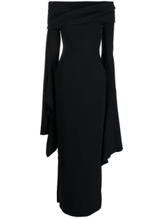 black off-shoulder long sleeves slit detailing maxi Evening Gown Black, Off Shoulder Evening Gown, Solace London, Black Dresses Classy, Gown Black, London Outfit, Casual Wedding Dress, فستان سهرة, Long Black Dress