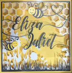 a card with some bees on it and the words'elosa buffet'written in silver