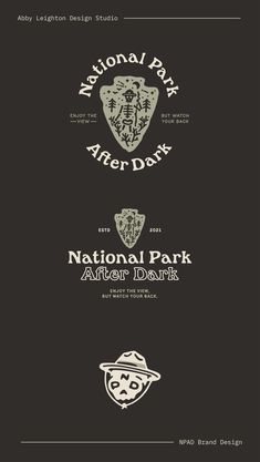 Podcast Brand Identity by Abby Leighton Design Studio National Park After Dark, Hand Drawn Brand Identity, Dark Brand Identity, Drawing Retro, Honey Logo, Camp Logo, Logo Design Agency, Dark History