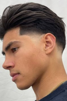 Low Burst Fade Pompadour Hairstyle Slick Back Hair Men Fade, Slim Back Hairstyle, Brushback Haircut Men, Slick Back Fade Haircut Men, Best Hair Styles Boys, Silky Hair Styles Boys, New Fade Haircuts, 2x3 Haircut For Men, Comb Back Hair Men