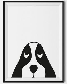 a black and white print with a dog's face in the center, on a white background