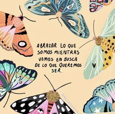 an image of butterflies with spanish words in the middle and on the bottom right hand corner