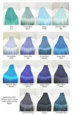 Blue Eyes Shades, Hair Chart, Dyed Tips, Hair Dye Tips, Dyed Hair Blue, Plum Hair, Dark Blue Hair, Hair Color Chart, Gold Blonde