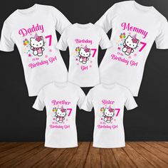 💖 WELCOME TO MY STORE 💖 Custom t-shirts for all occasions, we can translate all your ideas into t-shirts for birthdays, holidays and family trips. PLEASE READ  Personalized kitty theme birthday shirts for the family. You may choose any name you would like to be displayed on the shirt Examples: Mom, Daddy, Sis, Grandma, Paw Paw, Bonus Mom, Auntie, Glam Ma, Etc Choose your color and size: Check out our color availability photos to choose the perfect shade for your shirt. Please refer to the size Hello Kitty Family Birthday Shirts, Hello Kitty Birthday Shirt Ideas, Hello Kitty Birthday Shirt, Family Matching Birthday T-shirt With Name Print, Pink Birthday T-shirt With Name Print, Pink T-shirt With Name Print For Birthday, Cute White T-shirt For Family Events, White Cute T-shirt For Family Events, Family Matching T-shirt With Name Print For Birthday Gift