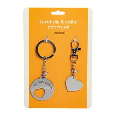 two keychain and collar charm set with heart