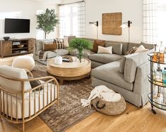 a living room filled with furniture and a flat screen tv mounted to the side of a wall