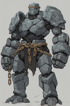 a drawing of a giant robot with chains on it's belt