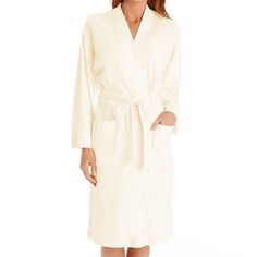 You'll want to live in this long sleeve, knee-length bathrobe from the Butterknits lingerie collection. Made of ultra-soft, smooth Pima cotton knit. Style #: 345660 Style: Butterknits 40" Robe Fabric: 100% Pima cotton Design: A perfect cover-up for any of the Butterknits nightgowns. Made of the finest Pima cotton interlock knit. Lighter in weight and much silkier than regular interlock. Neck, sleeves, and pockets are outlined in Madeira overlock stitch. Front patch pockets have reinforced stitching at upper corners. A classic, clean traditional style. Lightweight and perfect for warm weather sleep and lounge. Fit and Tips: Like many sleepwear makers, this brand measures from shoulder to hem, which is 40" for this style. Shrinkage of 7% can be expected, so if you are between sizes select th Overlock Stitch, How To Measure Yourself, Knit Style, Honeydew, Lingerie Collection, Cotton Knit, Pima Cotton, Traditional Style, Warm Weather