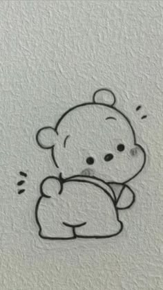 a drawing of a teddy bear with its head on the back of it's chest