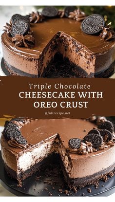 triple chocolate cheesecake with oreo crust