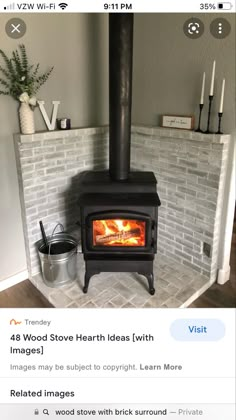 an instagram page with a wood stove in the middle and pictures on the bottom