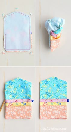 four images show how to make an origami purse