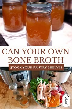 jars filled with food sitting on top of a wooden table