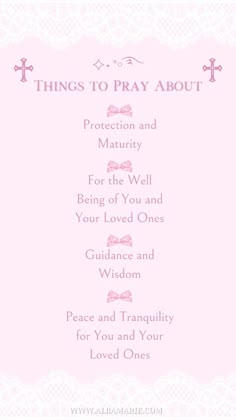 a pink card with the words things to pray about