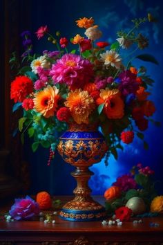 a vase filled with lots of colorful flowers