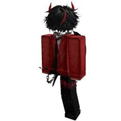 an anime character with horns and a red bag on his back, standing in front of a white background