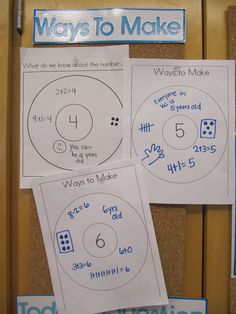 three different ways to make posters with numbers and dices on the front of a door