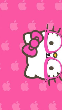 the hello kitty wallpaper is pink and has an apple logo on it's side