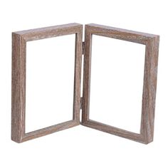 two wooden frames with one open and the other closed, on a white background photo