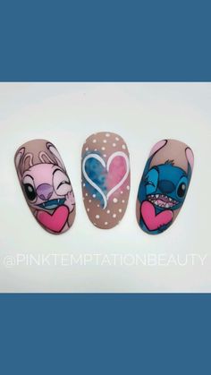 Uñas Nail Art, Disney Nail Art, Nail Art Disney, Art Disney, Lilo Stitch, Disney Lilo, Valentines Nails, Lilo And Stitch